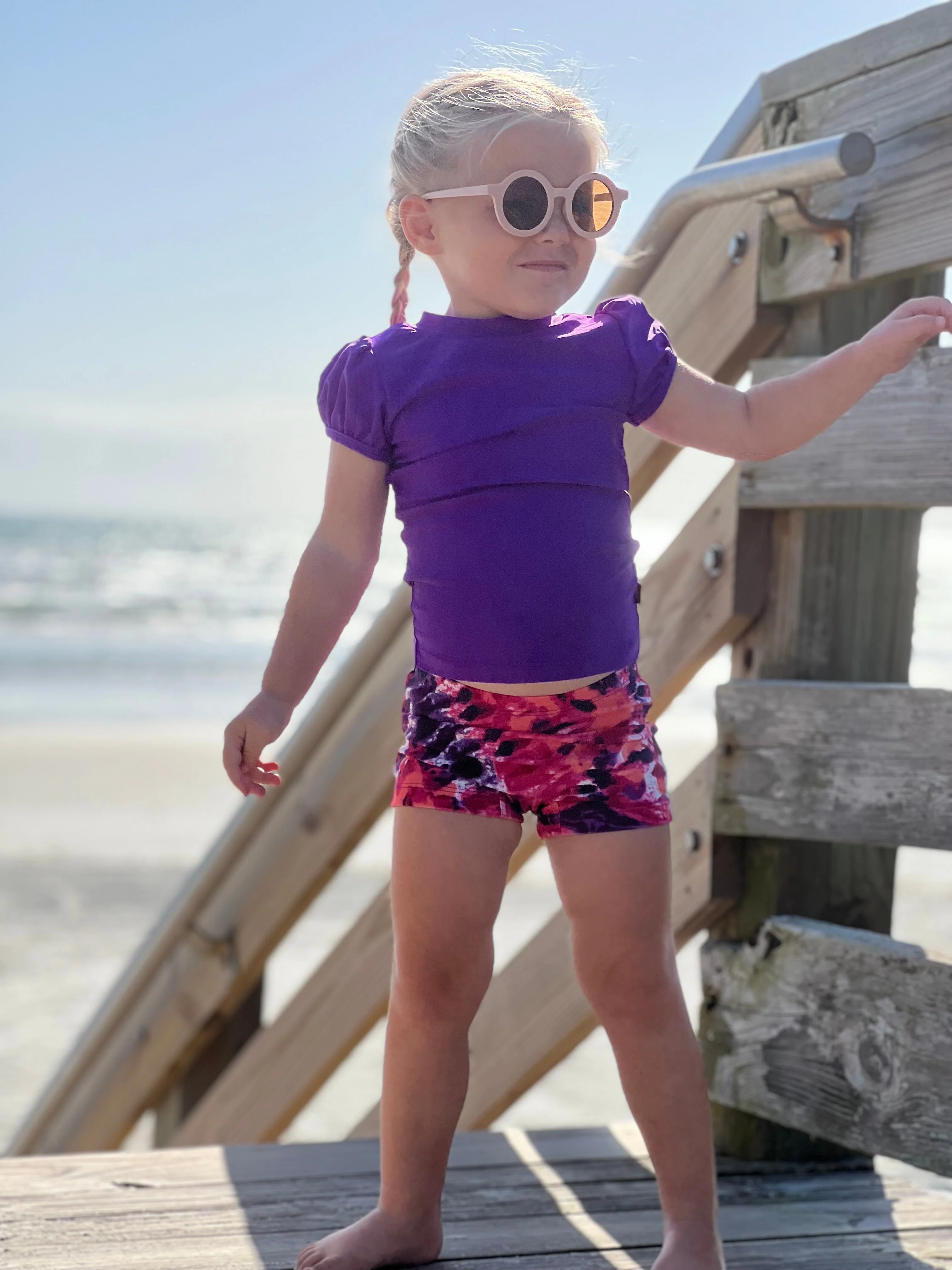 Girls UPF 50+ Printed Swim Boy Shorts  | Pink w- White Polka Dot - Drispect