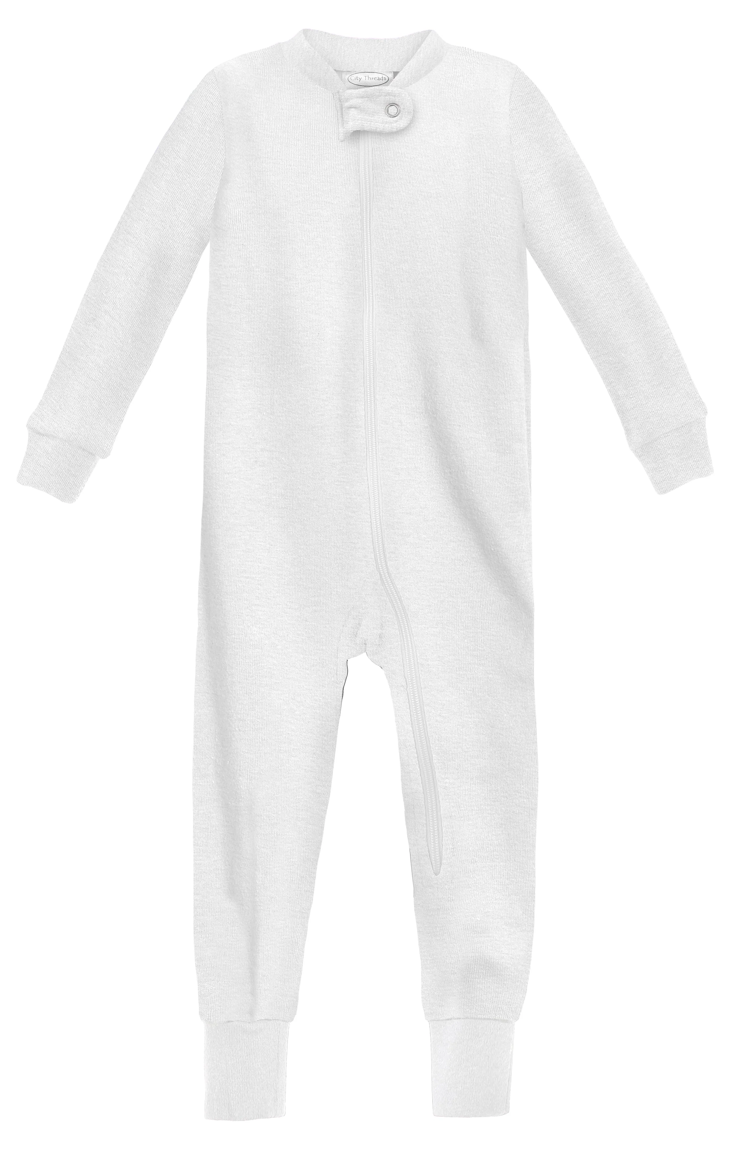 Super-Soft Organic Cotton Footless Zip Footie| White - Drispect