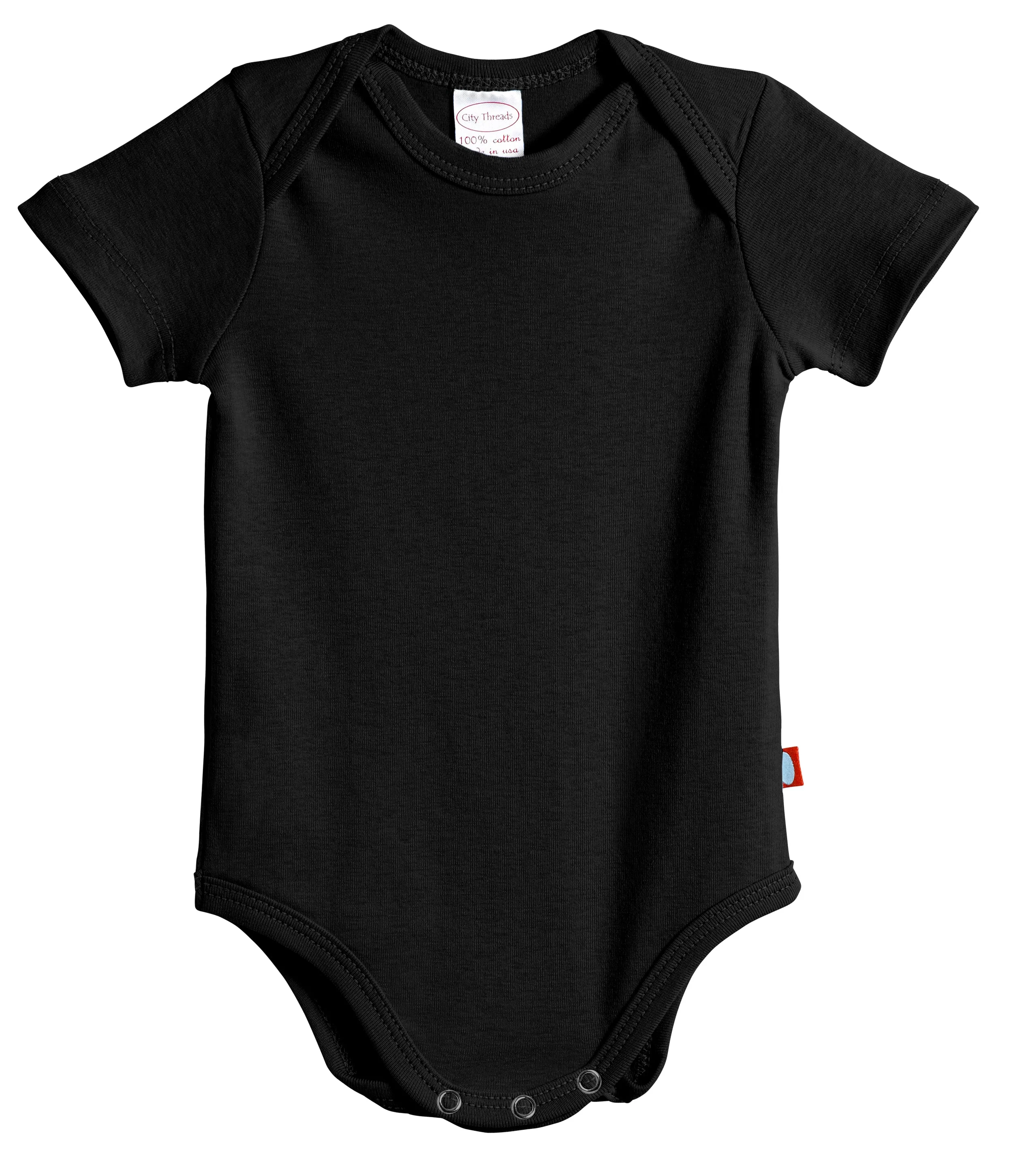 Super-Soft Organic Cotton Baby Rib Short Sleeve Snap Onesie| Black - Drispect