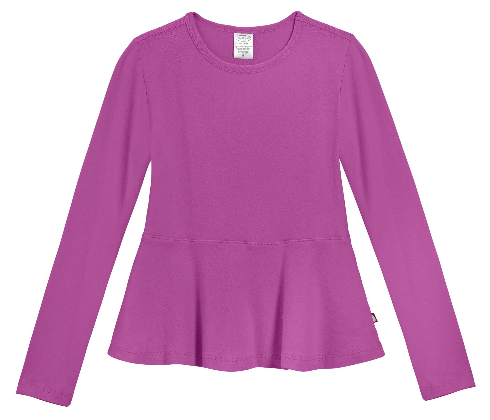 Girls Soft Cotton Long Sleeve Peplum Tee | Plum - Drispect