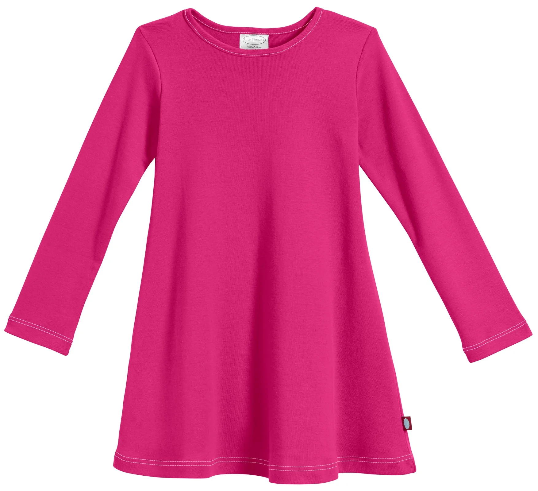 Girls Soft Cotton Long Sleeve Baby Rib Dress | Hot Pink - Drispect