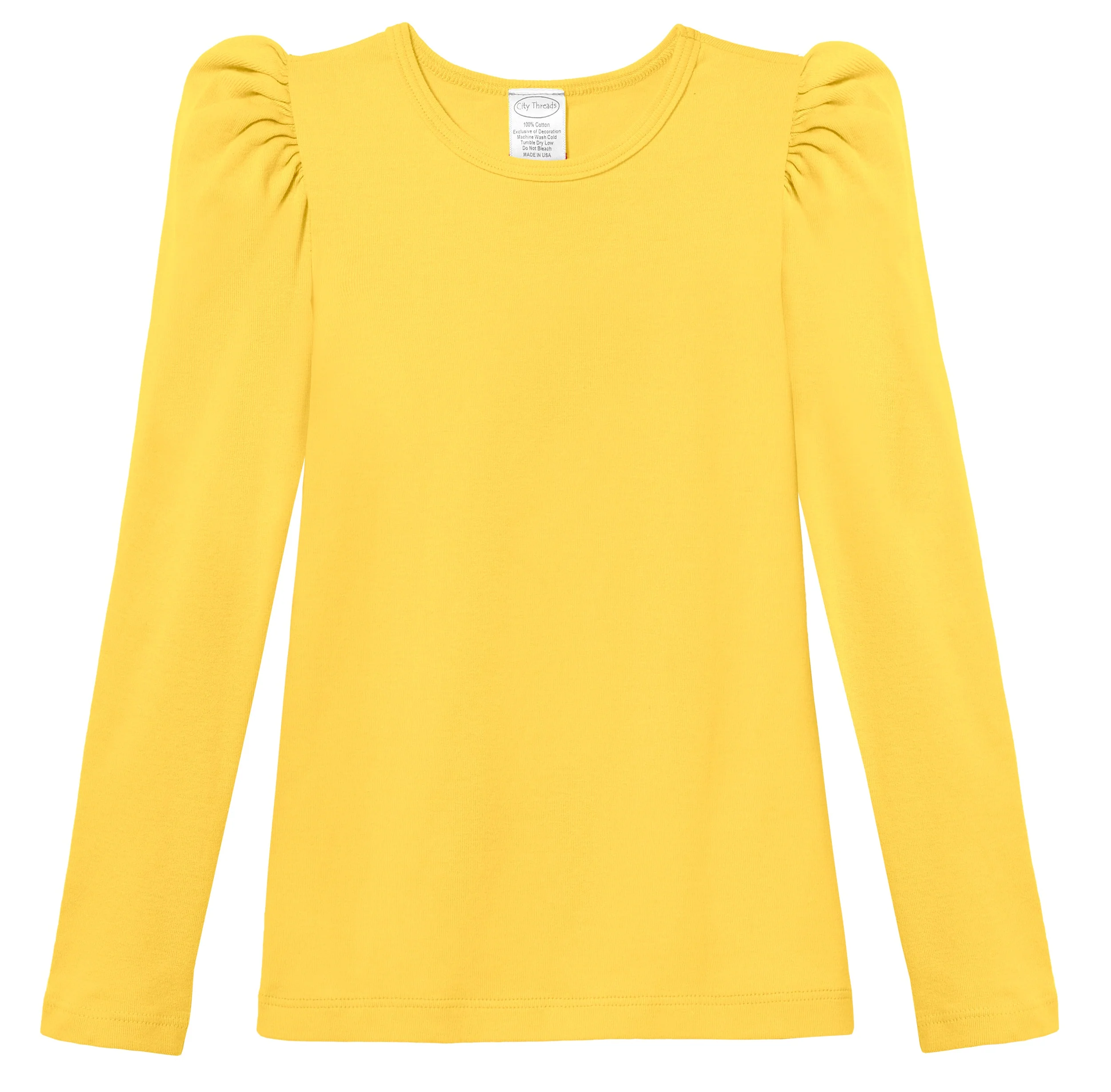Girls Soft Cotton Puff Long Sleeve Tee | Yellow - Drispect