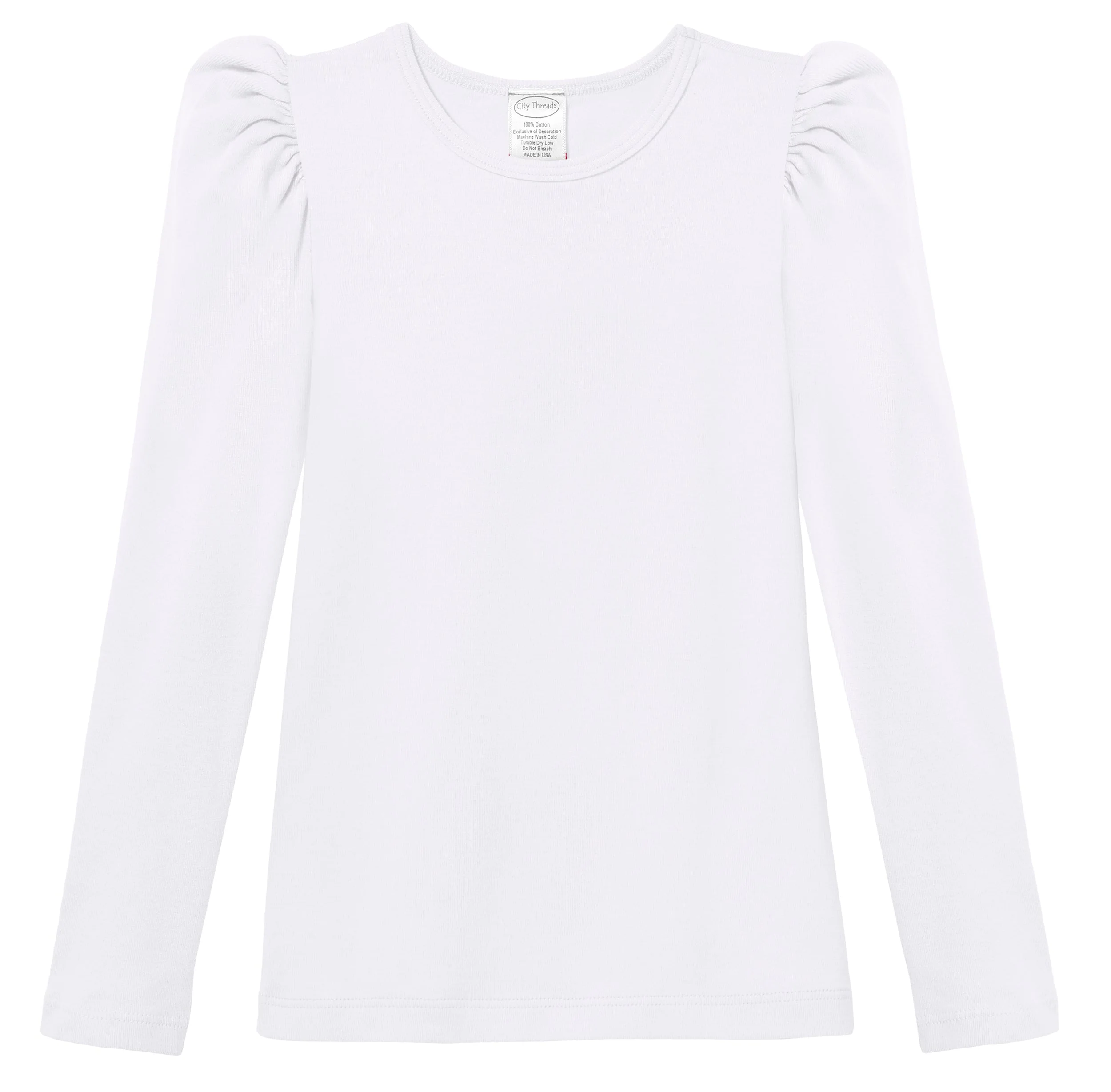 Girls Soft Cotton Puff Long Sleeve Tee | White - Drispect