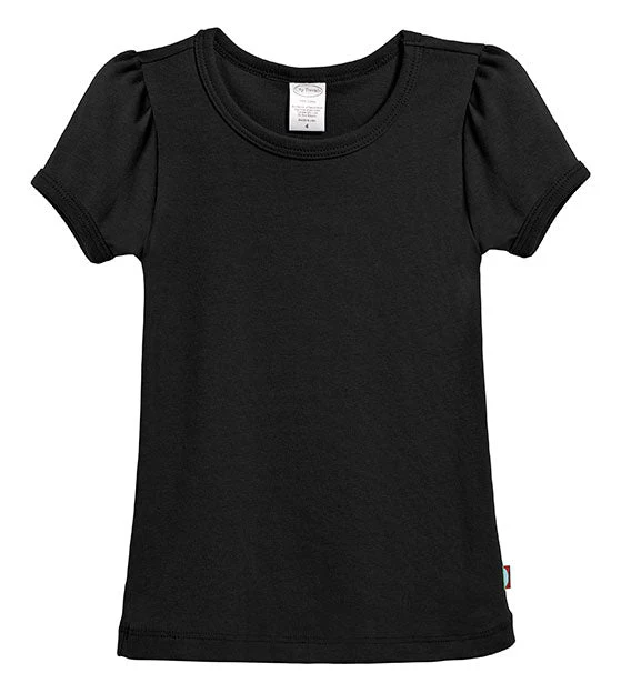 Girls Soft Cotton Short Sleeve Puff Tee  | Black - Drispect