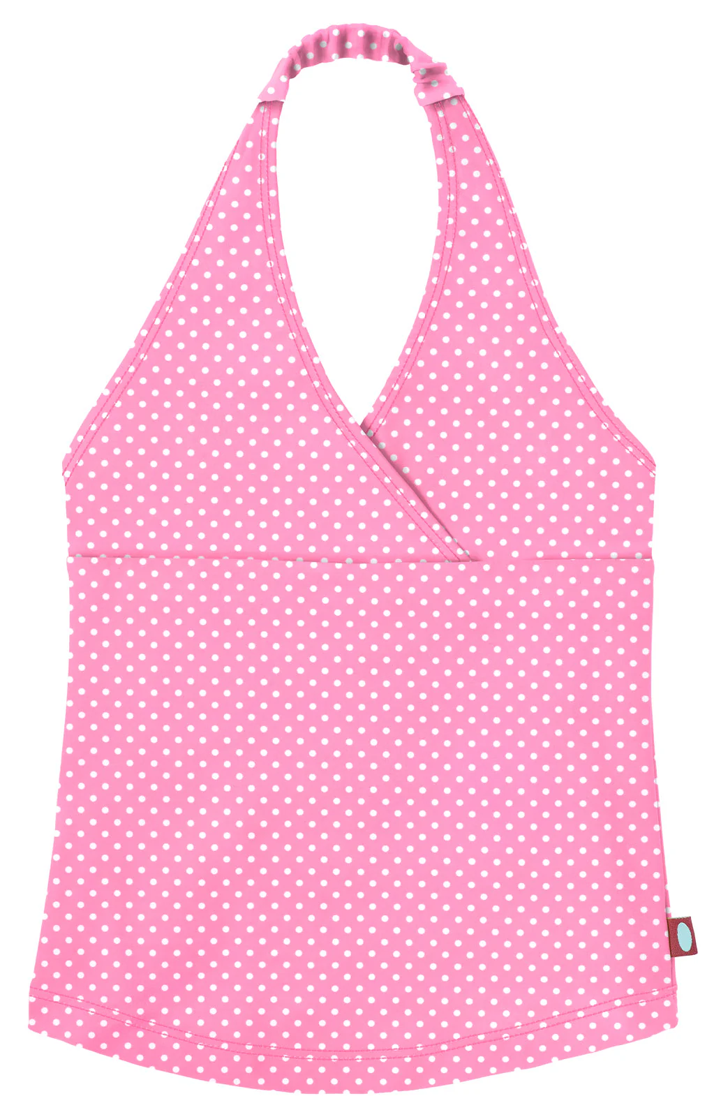 Girls UPF 50+ Printed Swim Halter Top | Pink w/ White Polkadots - Drispect