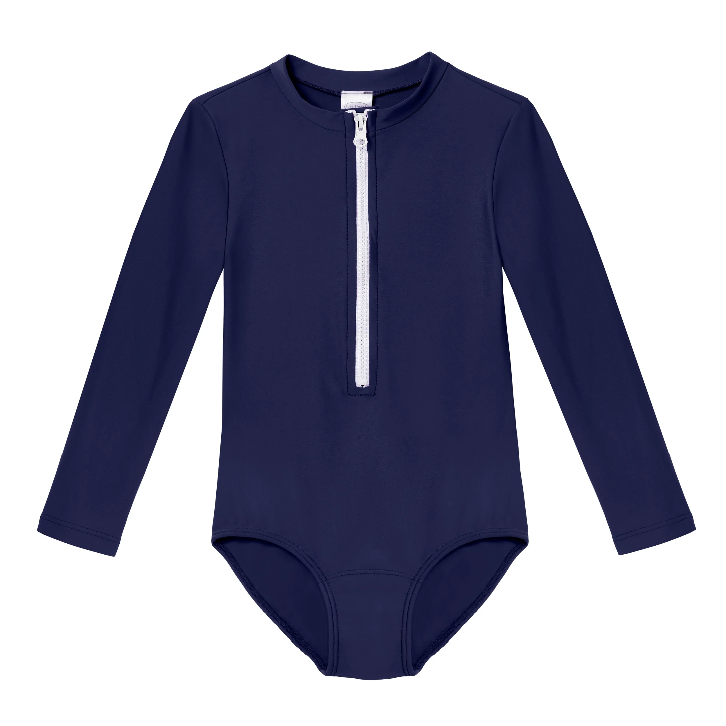 Girls UPF 50+ One-Piece Long Sleeve Swimsuit | Navy - Drispect