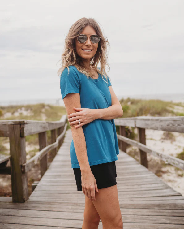 Women's Soft Supima Cotton Short Sleeve Everyday Comfy Crew Tee | Teal - Drispect