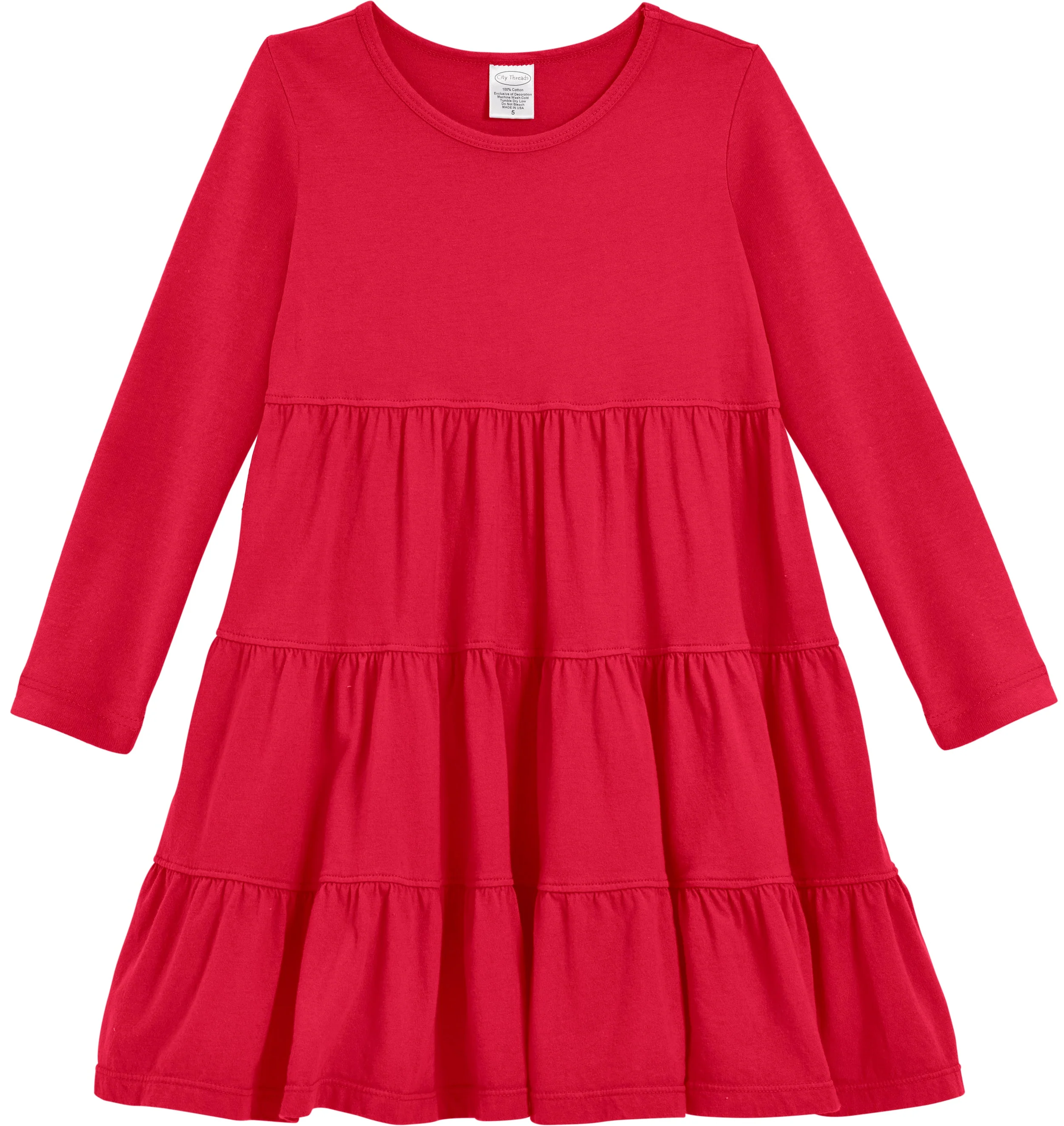 Girls Soft Cotton Jersey Long Sleeve Tiered Dress | Candy Apple - Drispect