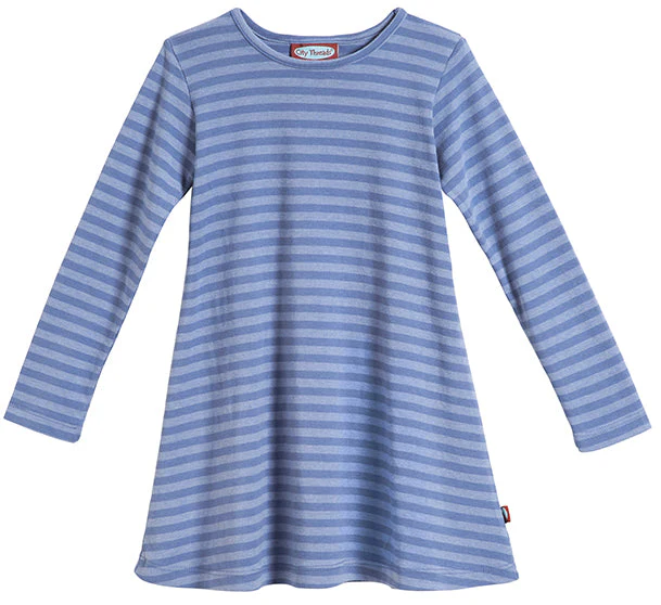 Girls Soft Stripe Long Sleeve Dress | Denim Blue - Drispect