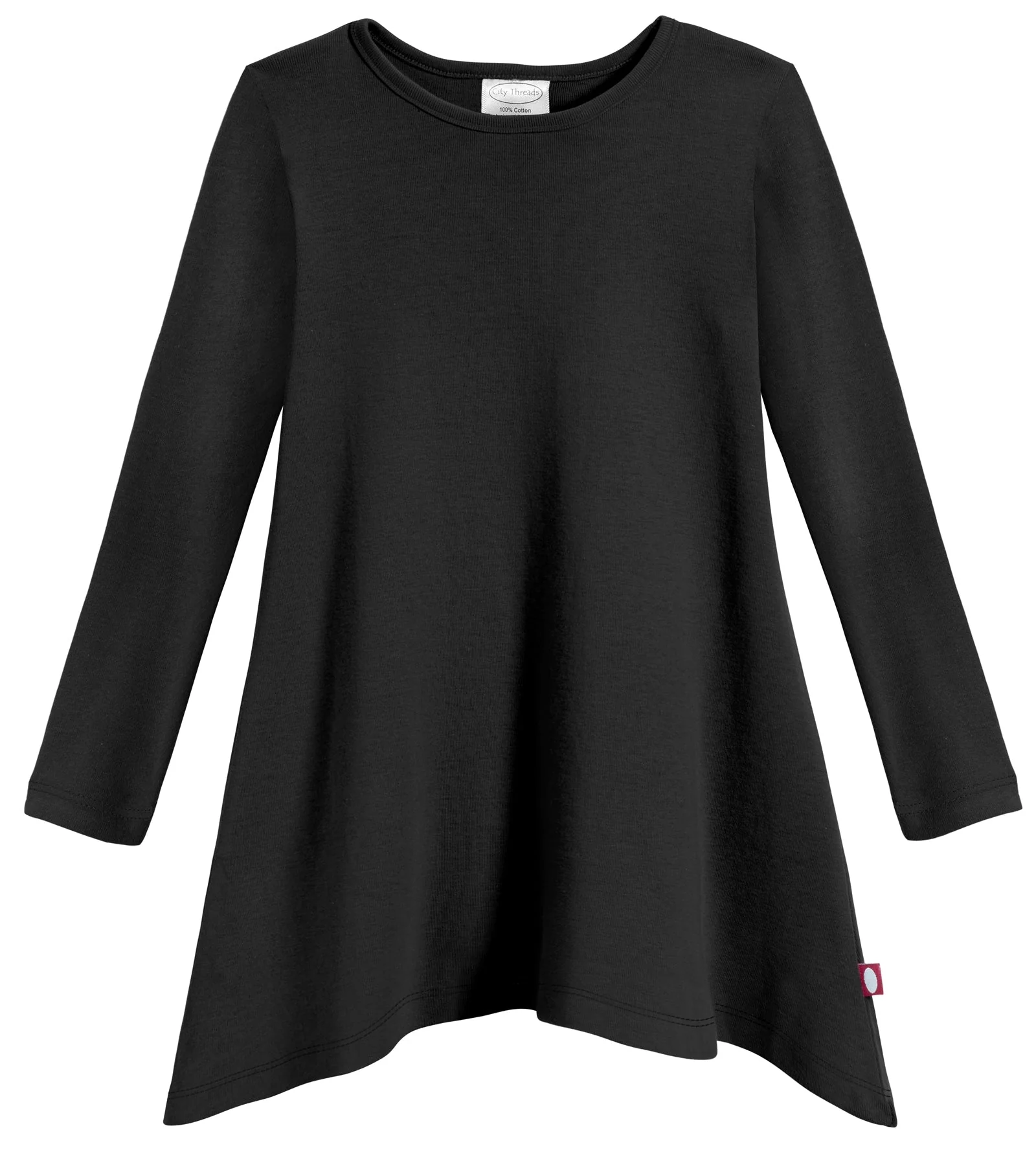 Girls Soft Cotton Jersey Long Sleeve Shark Bite Tunic | Black - Drispect