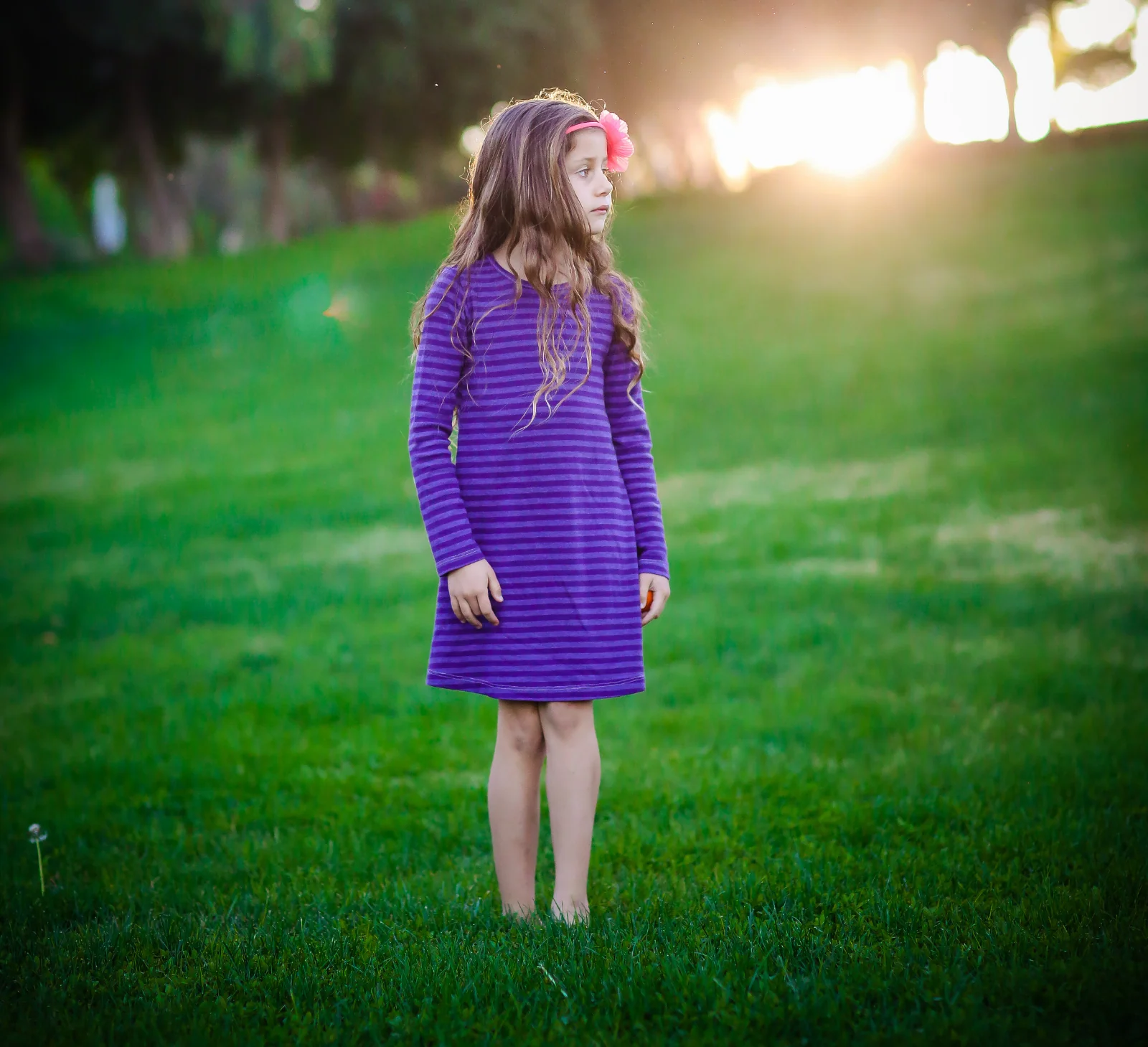 Girls Soft Stripe Long Sleeve Dress | Hot Pink - Drispect