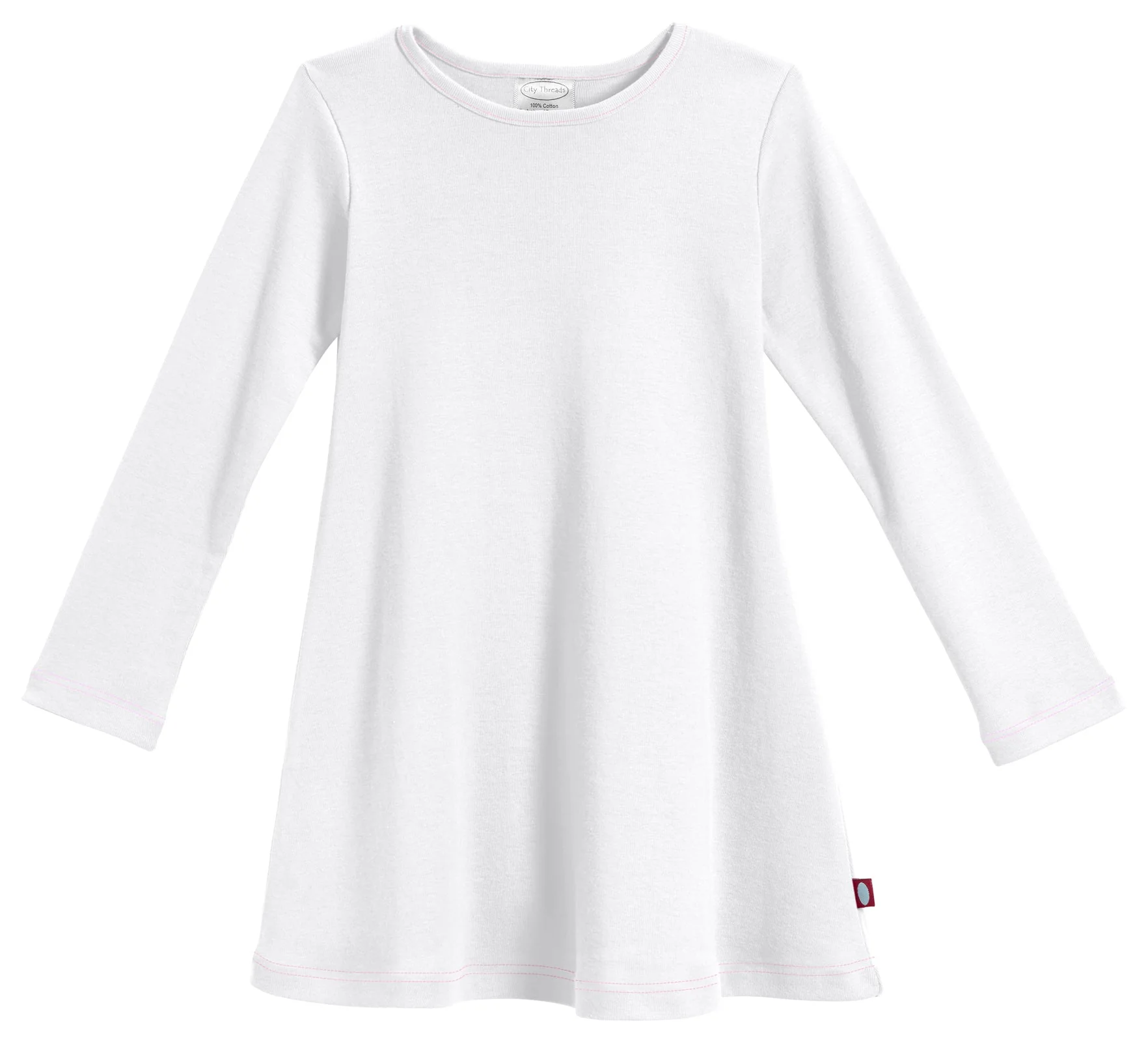 Girls Soft Cotton Long Sleeve Baby Rib Dress | White - Drispect