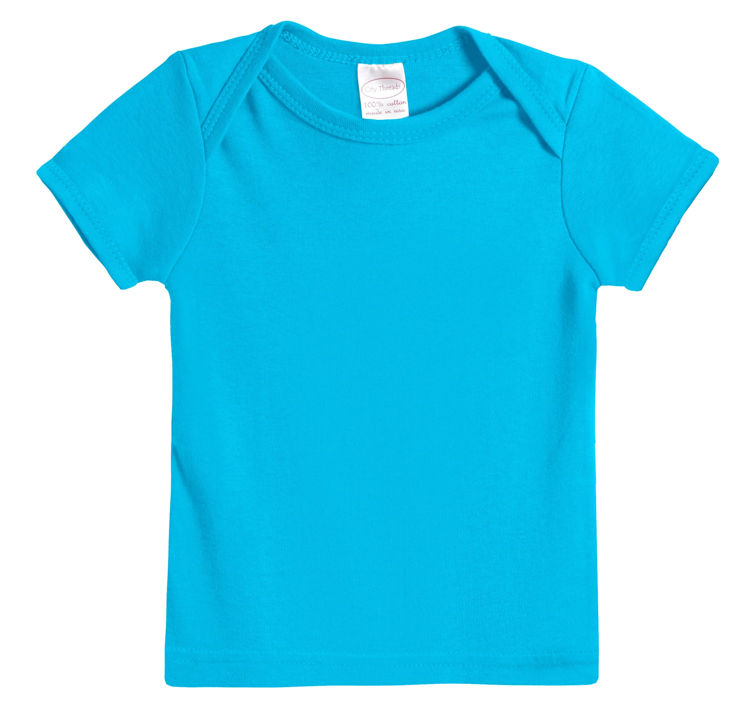 Super-Soft Organic Cotton Baby Rib Short Sleeve Lap Tee| Turquoise - Drispect