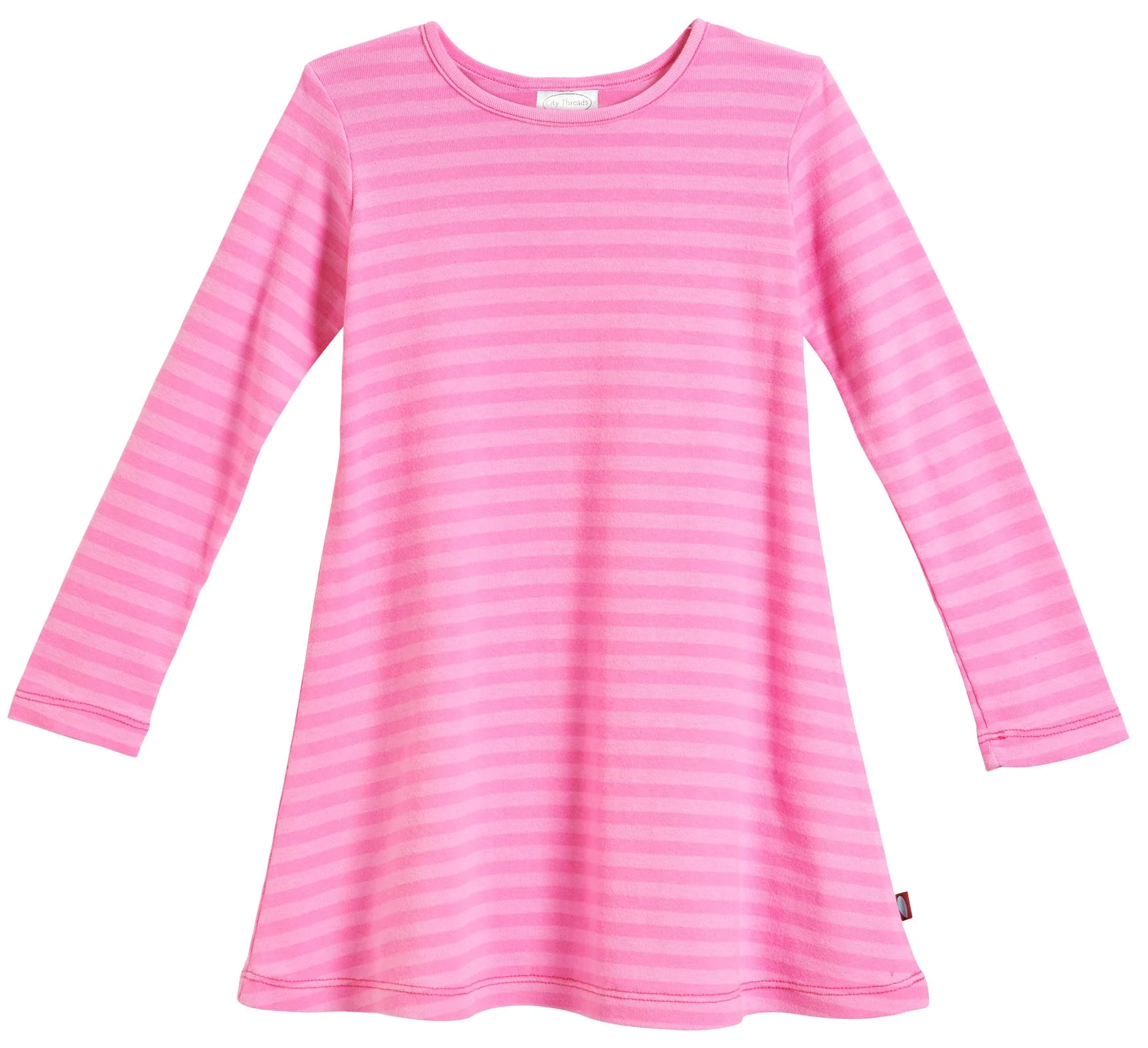 Girls Soft Stripe Long Sleeve Dress | Medium Pink - Drispect