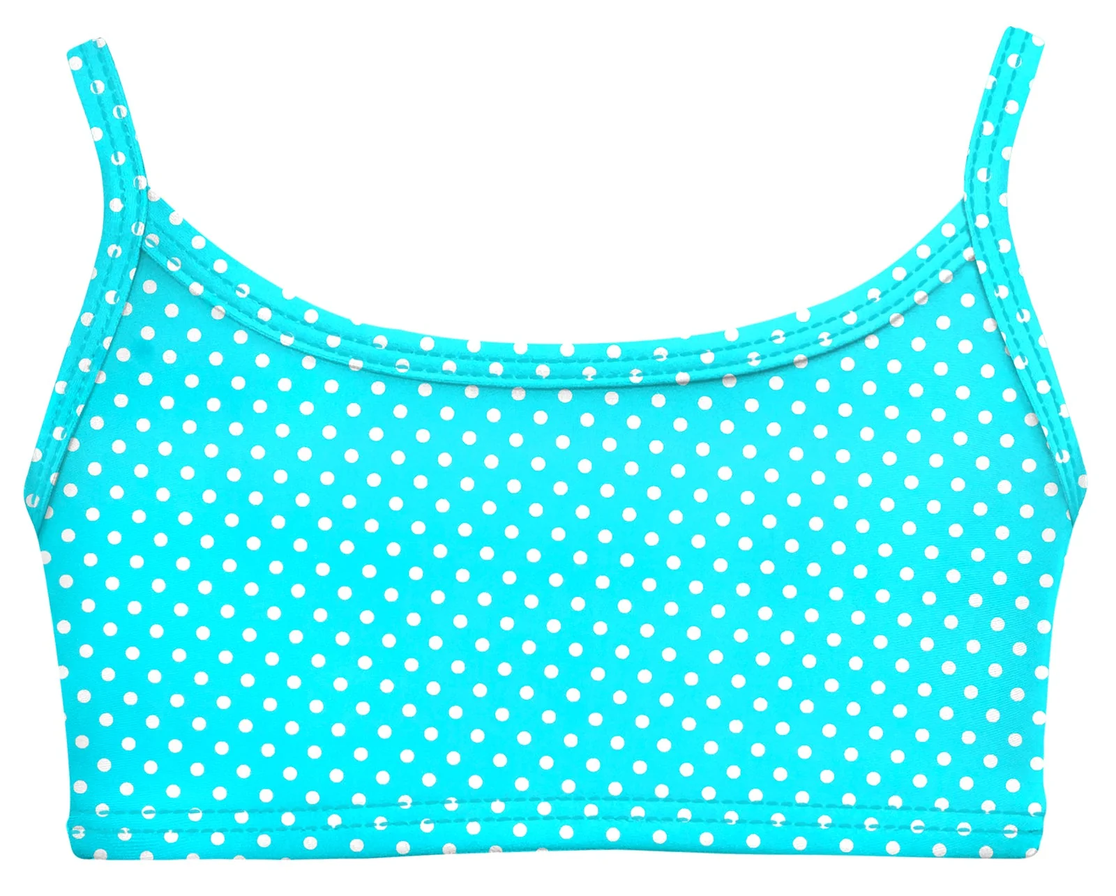Girls UPF 50+ Printed Bikini Swim Top  | Turquoise w- White Polka Dot - Drispect