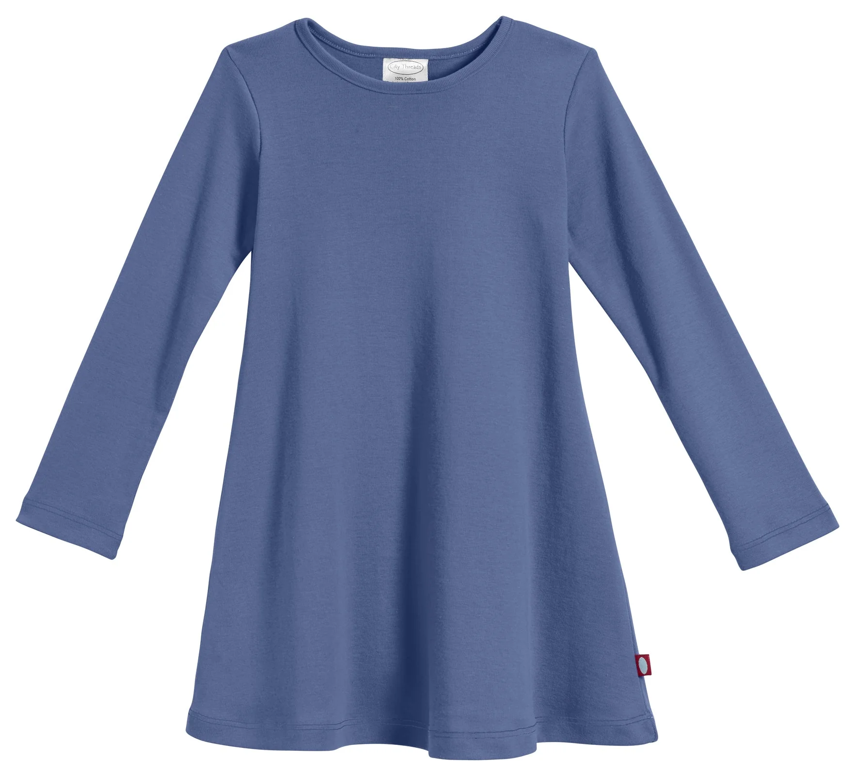 Girls Soft Cotton Long Sleeve Baby Rib Dress | Denim Blue - Drispect