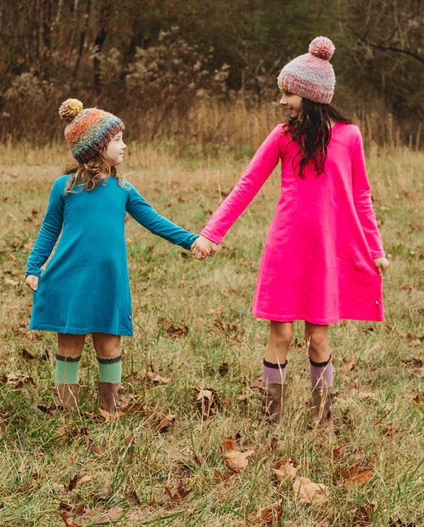 Girls Soft Cotton Long Sleeve Baby Rib Dress | Crayon Blue - Drispect
