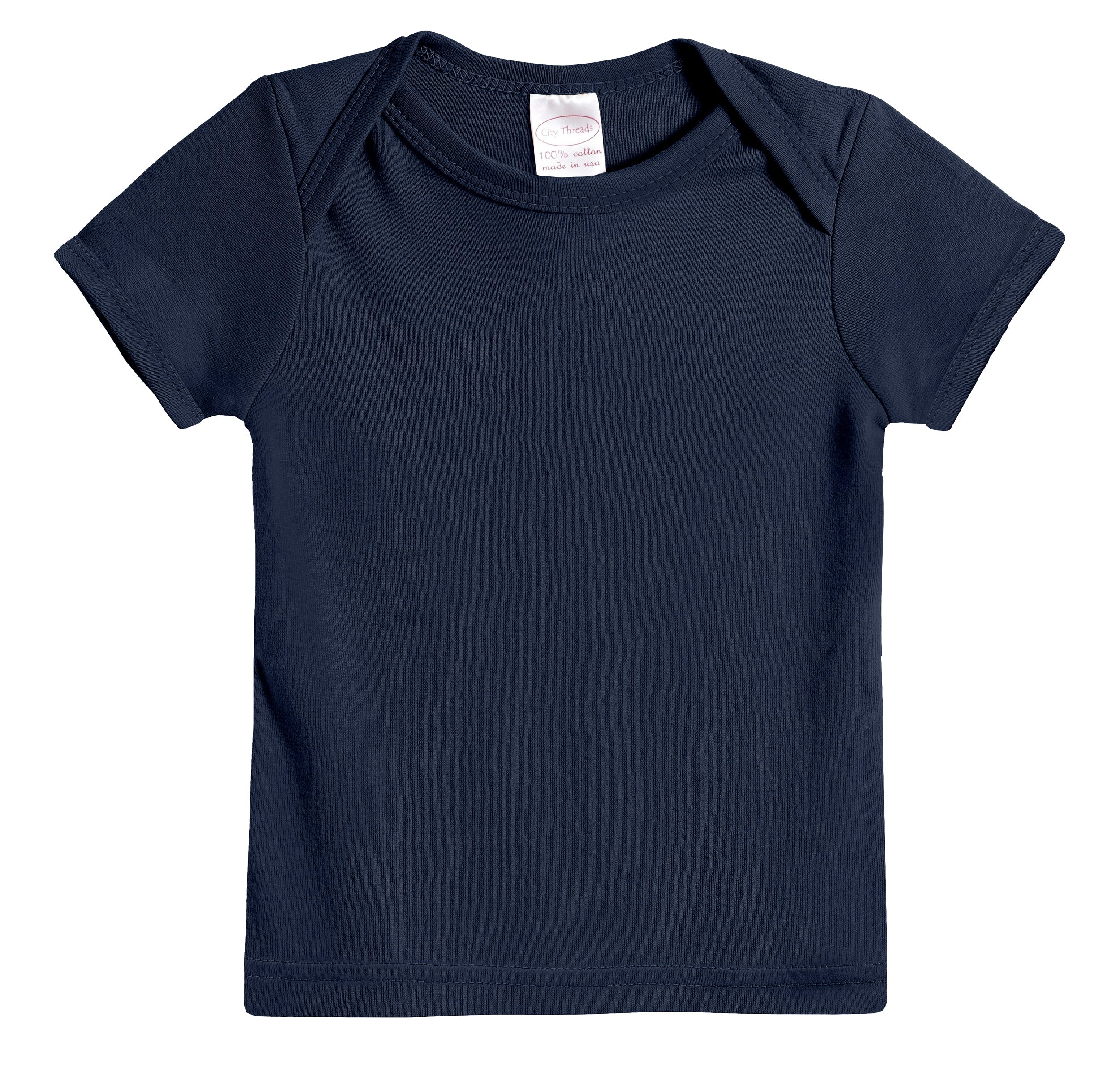 Super-Soft Organic Cotton Baby Rib Short Sleeve Lap Tee| Navy - Drispect