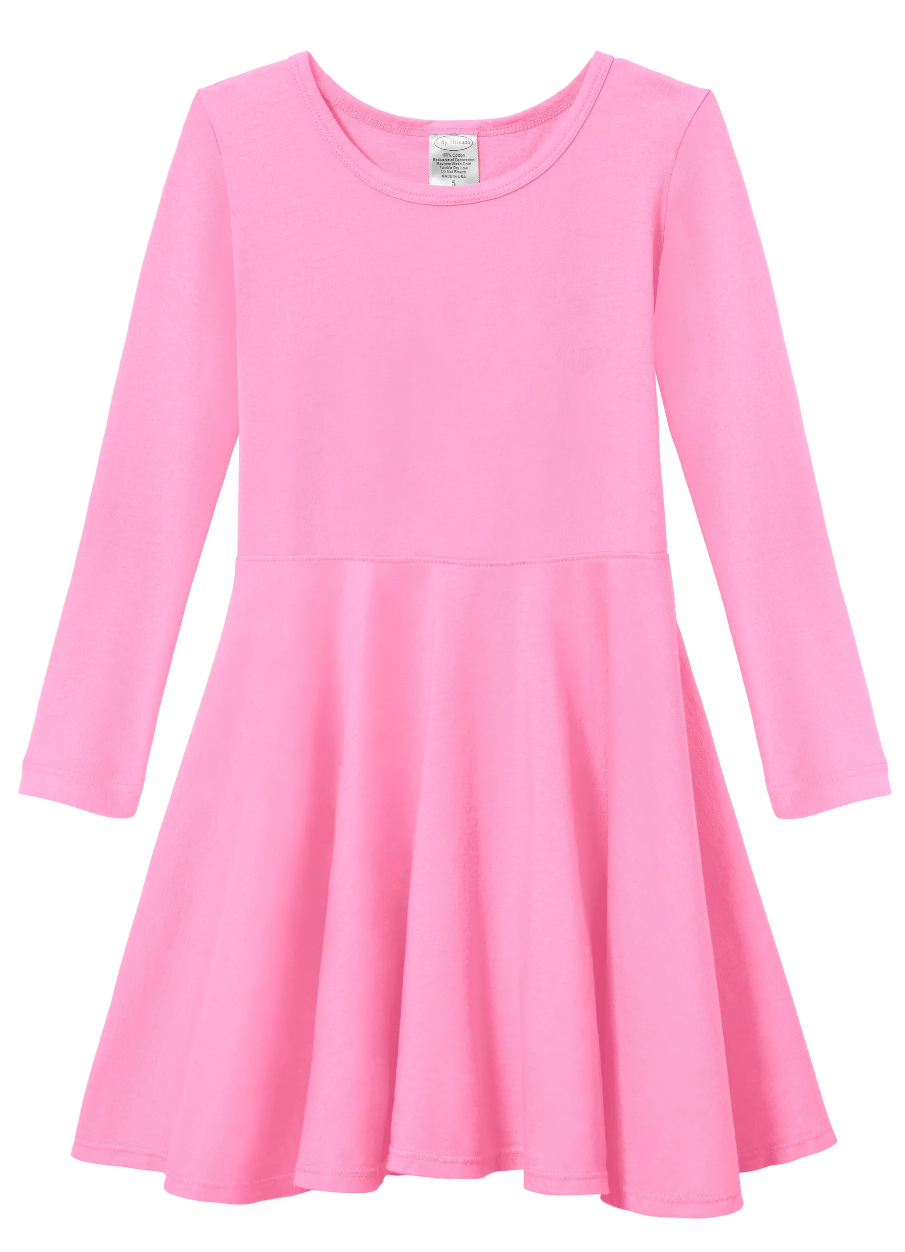 Girls Soft Cotton Jersey Long Sleeve Twirly Dress | Medium Pink - Drispect