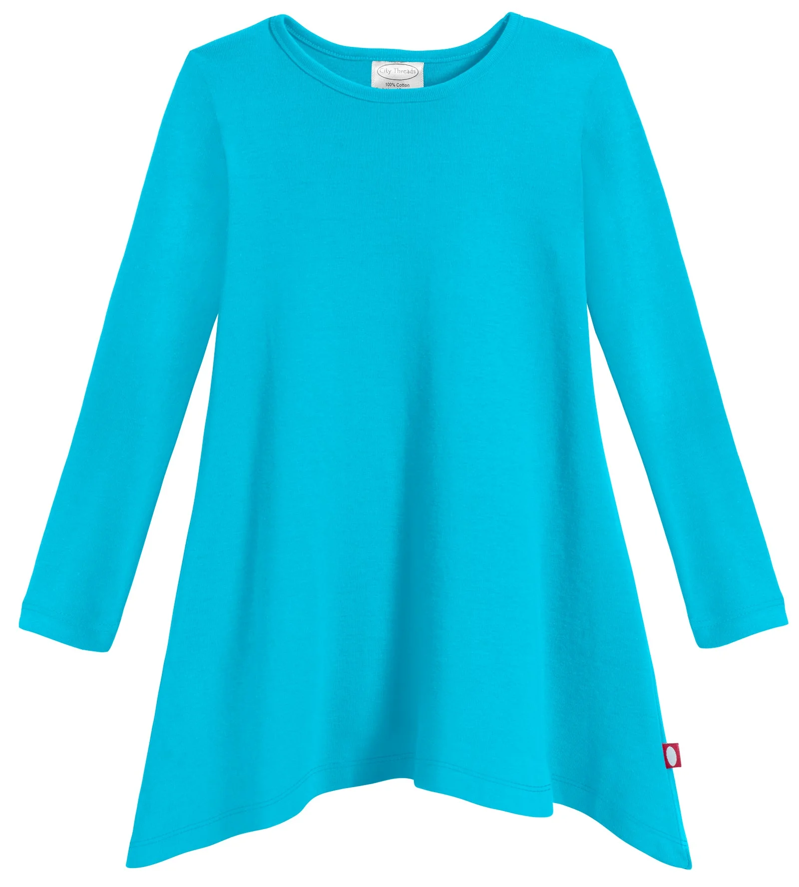 Girls Soft Cotton Jersey Long Sleeve Shark Bite Tunic | Turquoise - Drispect
