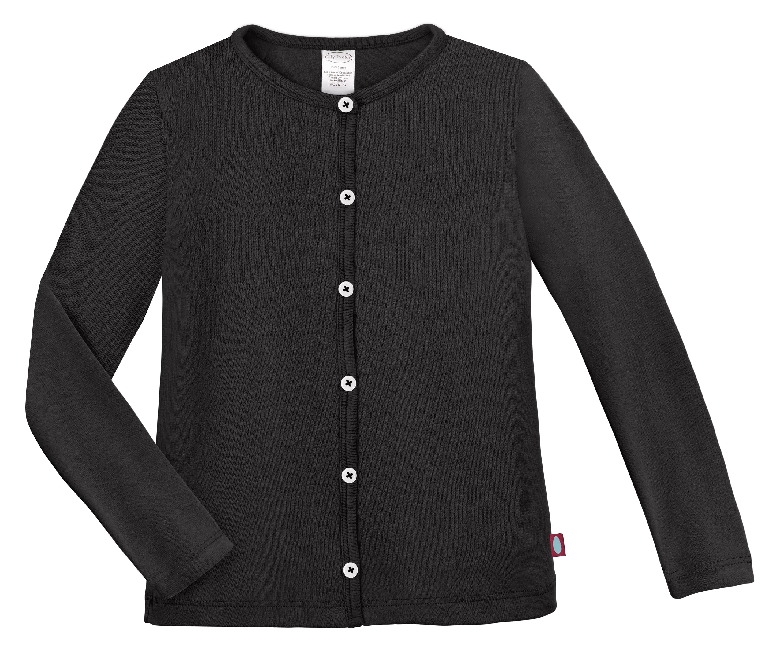 Girls Soft Cotton Button-Down Cardigan | Black - Drispect