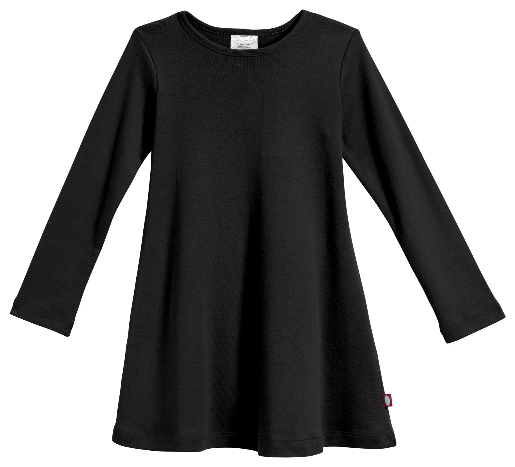 Girls Soft Cotton Long Sleeve Baby Rib Dress | Black - Drispect