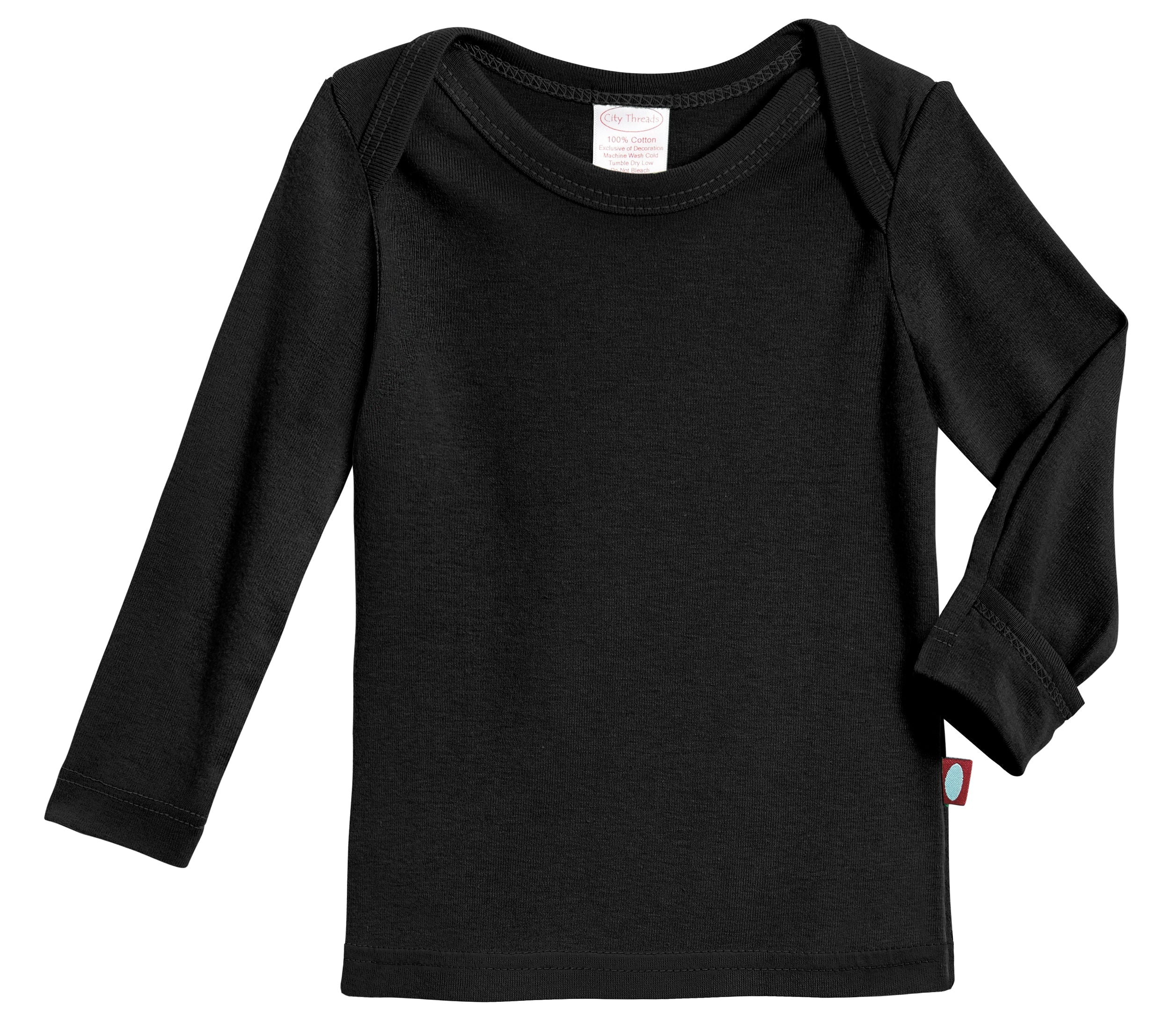Super-Soft Organic Cotton Baby Rib Long Sleeve Lap Tee| Black - Drispect