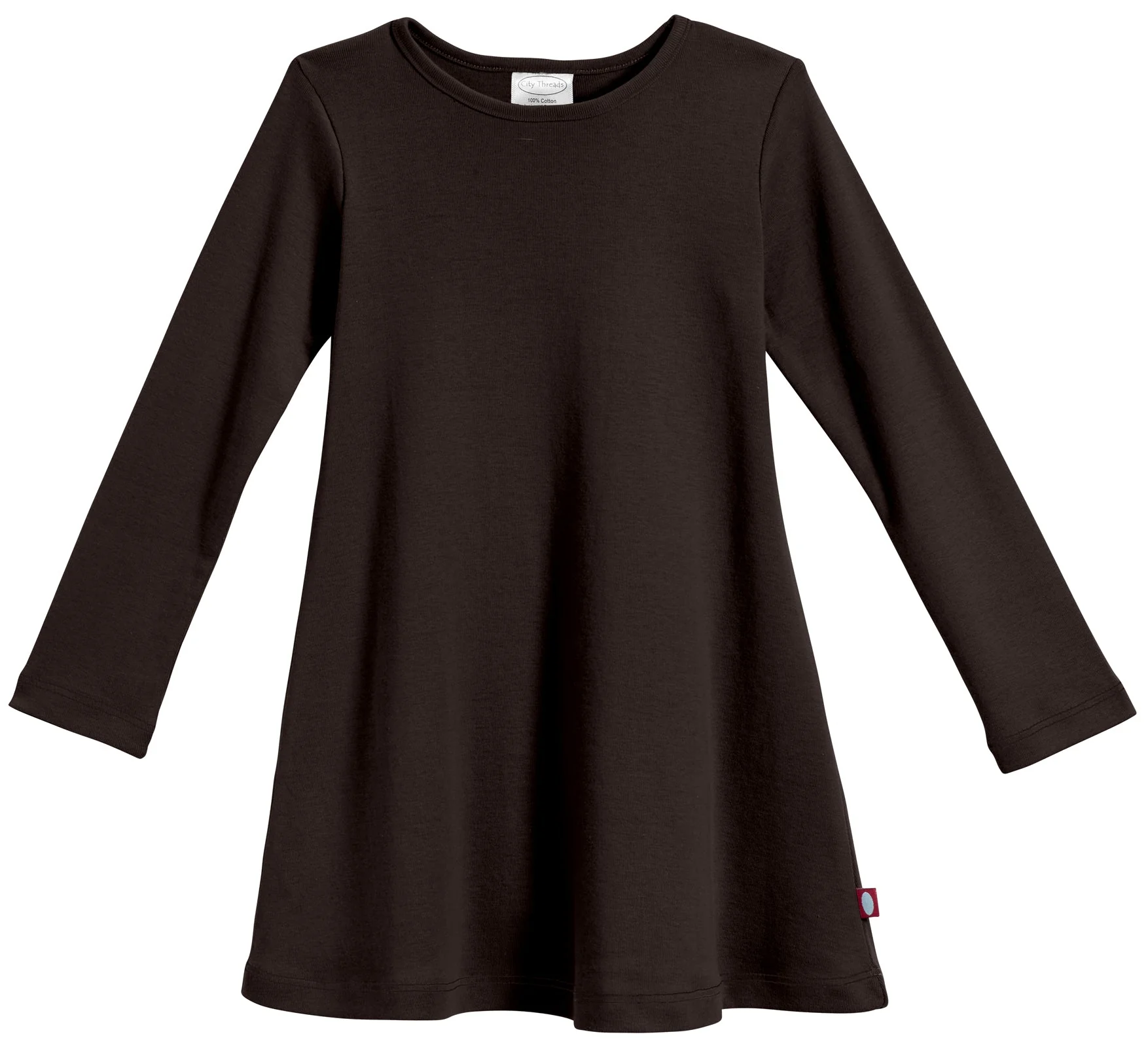 Girls Soft Cotton Long Sleeve Baby Rib Dress | Chocolate - Drispect