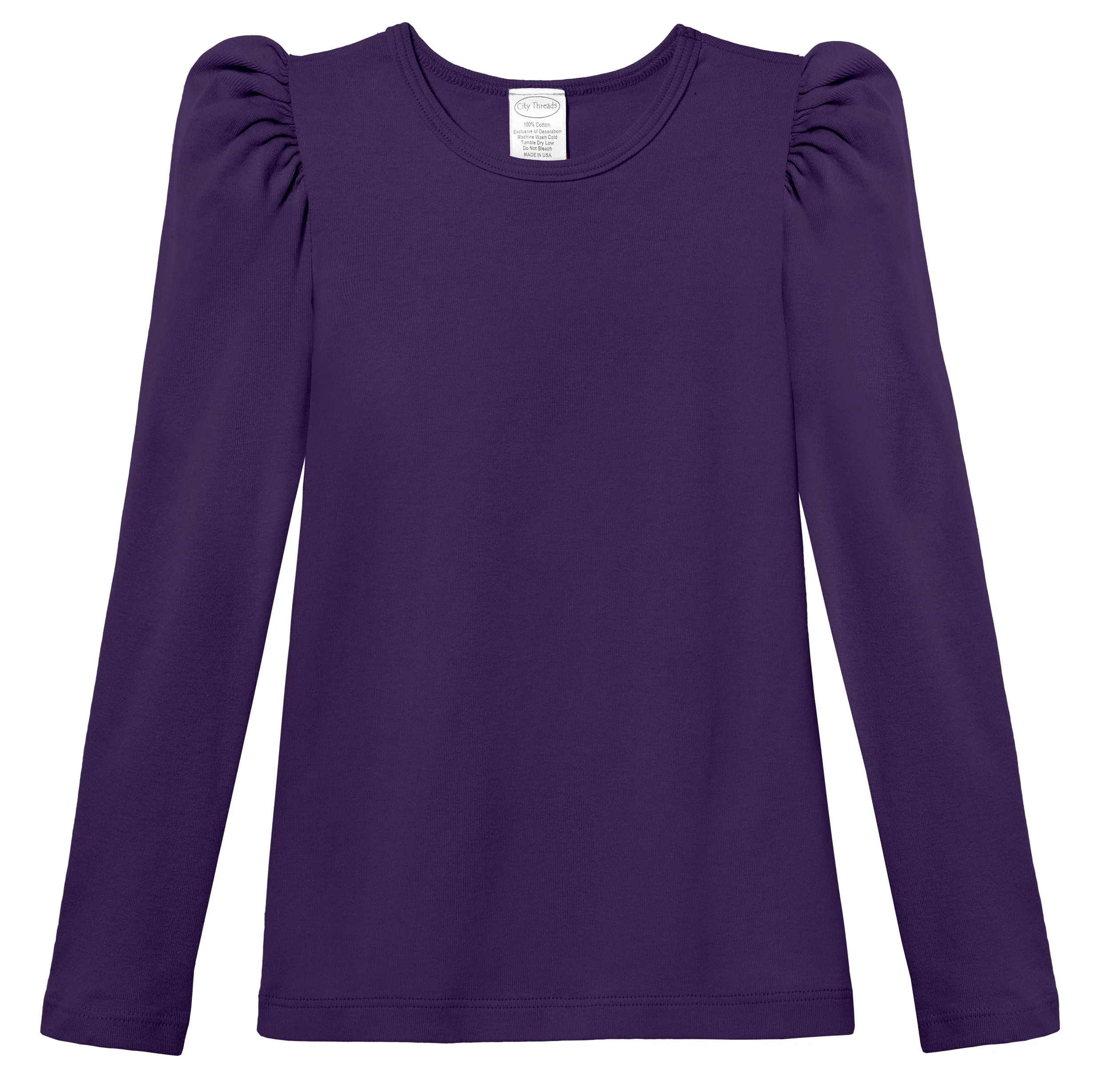 Girls Soft Cotton Puff Long Sleeve Tee | Purple - Drispect