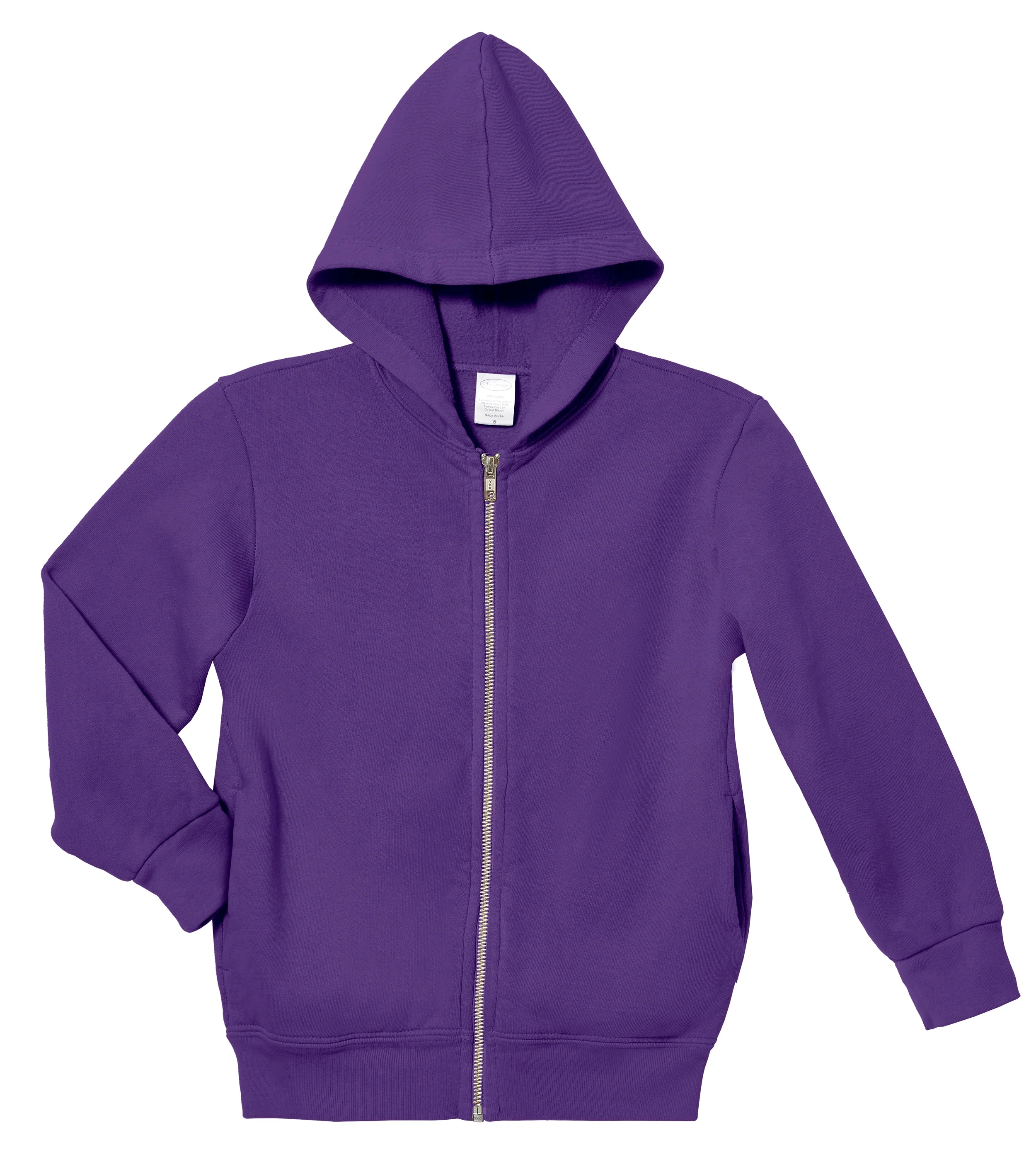 Soft & Cozy 100% Cotton Fleece Zip Hoodie with Inner Pockets | Purple - Drispect