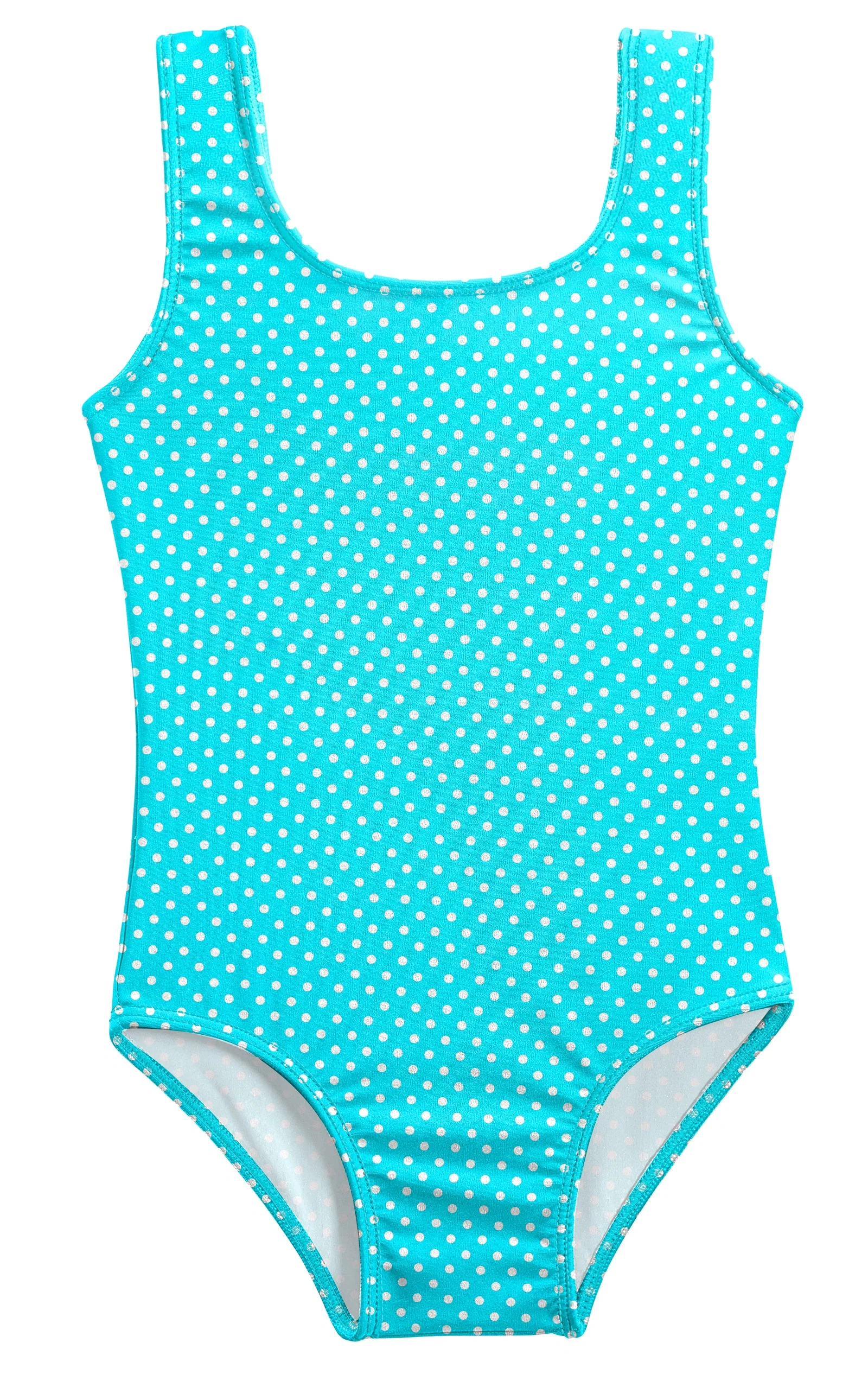 Girls UPF 50+ One Piece Swimsuit | Turquoise w- White Polka Dot - Drispect